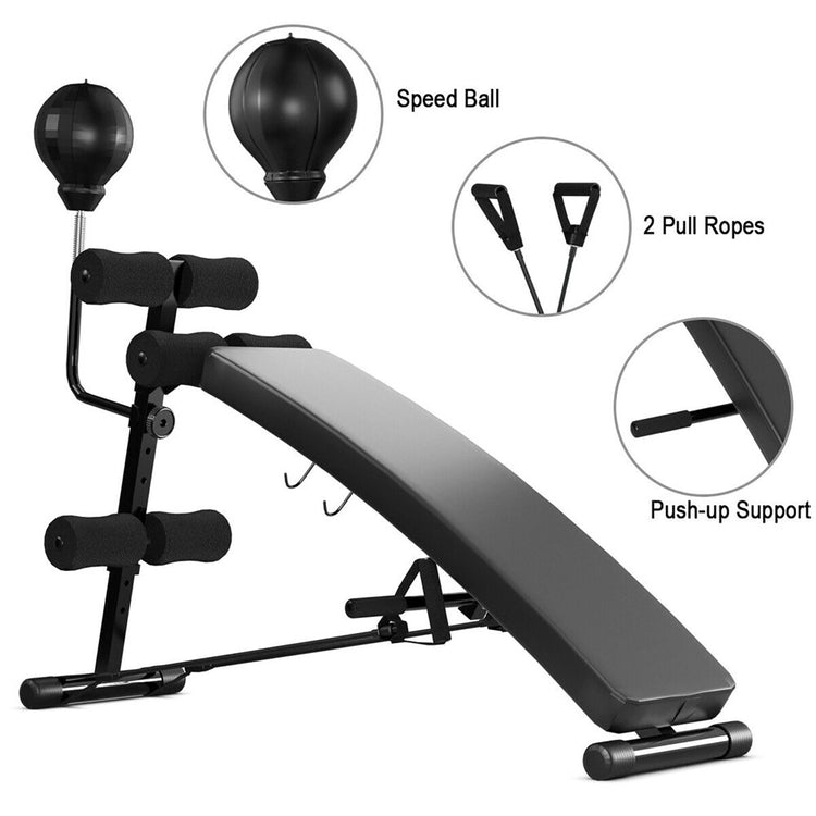 Adjustable Incline Curved Workout Fitness Sit up Bench with Speed Ball 2 Straps