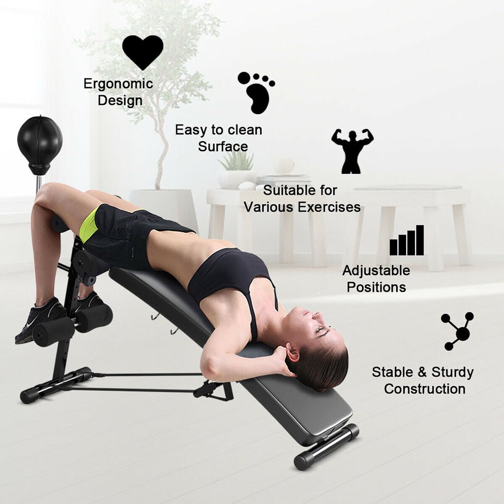 Adjustable Incline Curved Workout Fitness Sit up Bench with Speed Ball 2 Straps