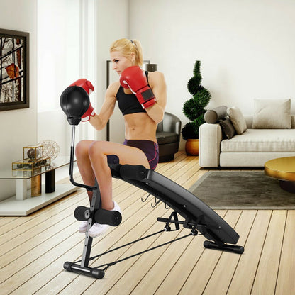 Adjustable Incline Curved Workout Fitness Sit up Bench with Speed Ball 2 Straps