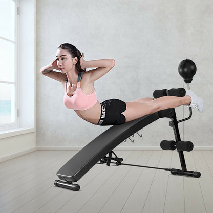 Adjustable Incline Curved Workout Fitness Sit up Bench with Speed Ball 2 Straps