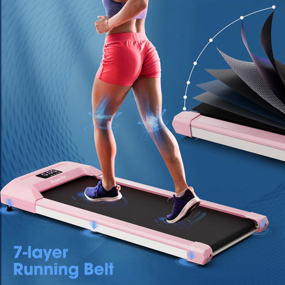 Superfit 0.6-3.8MPH Walking Pad under Desk Treadmill with Remote Control and LED Display Pink