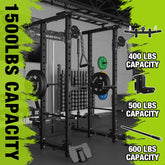 Power Rack Cage, 1500LBS Weight Cage with 800LB Capacity Adjustable Weight Bench, Multi-Function Workout Rack Cage with Storage System, J-Hook, Band Peg, Battle Rope Ring Home Gym