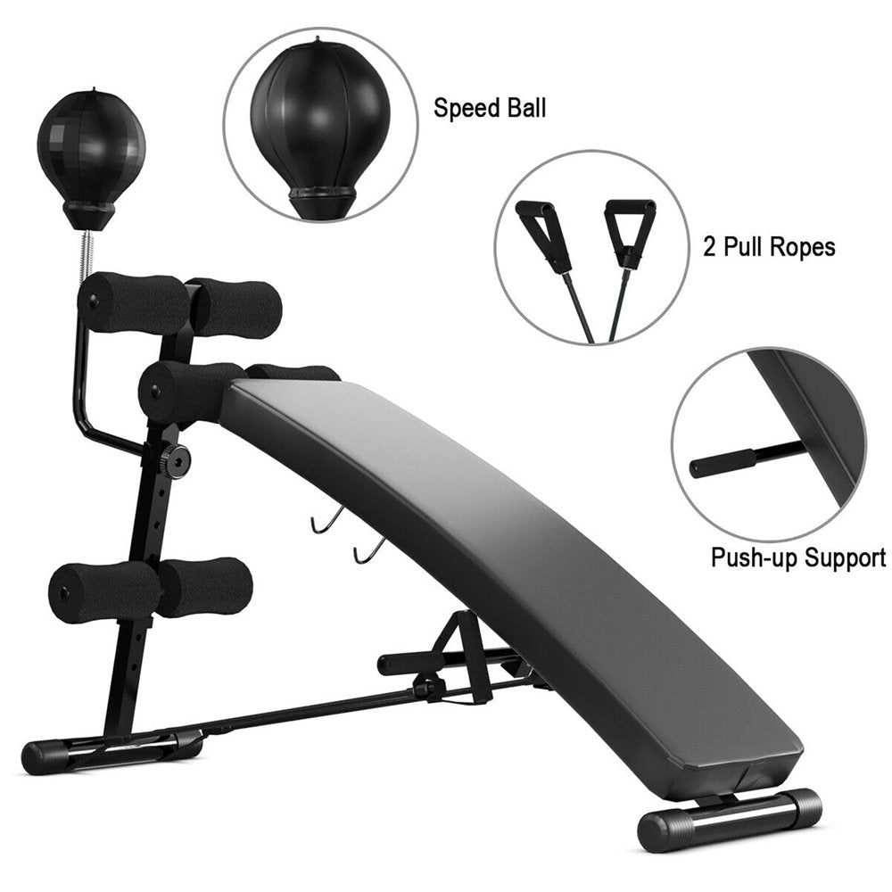 Adjustable Incline Curved Workout Fitness Sit up Bench with Speed Ball 2 Straps